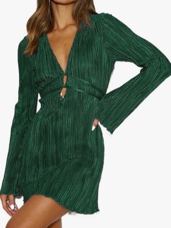 Hello Molly Dresses & Skirts - Hello Molly Horizons Meet Plisse Pleated Dress Forest Green Size Large/US 8